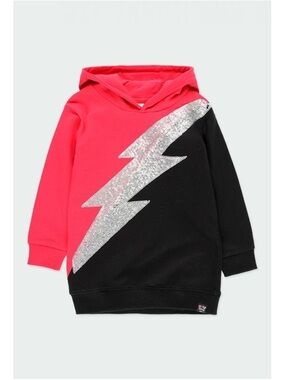 Girls' Red & Black Sequin Lightning Hoodie Dress